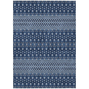 HomeRoots 5' Navy Blue and Denim Tribal Indoor Outdoor Area Rug - Stylish, Durable, Washable for All Spaces 10' X 14' 582577