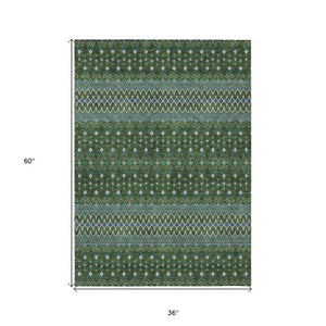 Homeroots 3' Brown Green And Olive Green Tribal Washable Area Rug For Indoor And Outdoor Spaces, Durable Design 3' X 5' Polyester 582578