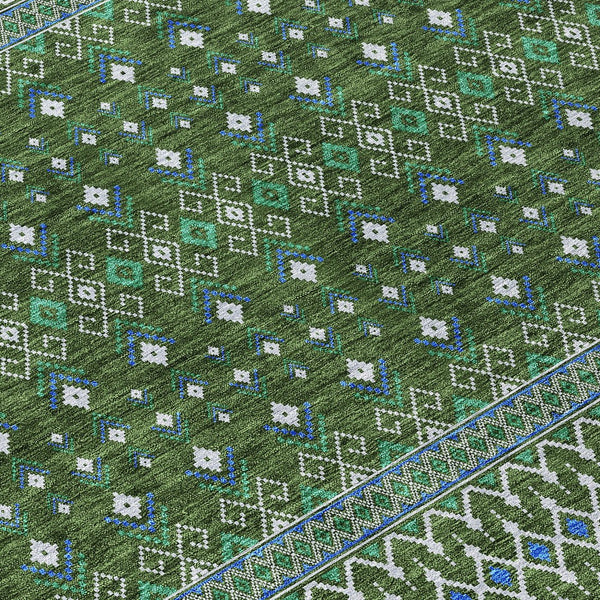 Homeroots 3' Brown Green And Olive Green Tribal Washable Area Rug For Indoor And Outdoor Spaces, Durable Design 3' X 5' Polyester 582578