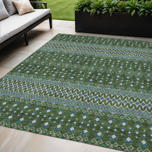 Homeroots 3' Brown Green And Olive Green Tribal Washable Area Rug For Indoor And Outdoor Spaces, Durable Design 5' X 8' Polyester 582579