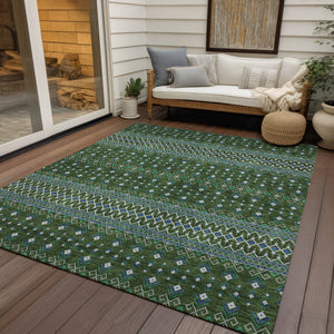 Homeroots 3' Brown Green And Olive Green Tribal Washable Area Rug For Indoor And Outdoor Spaces, Durable Design 5' X 8' Polyester 582579