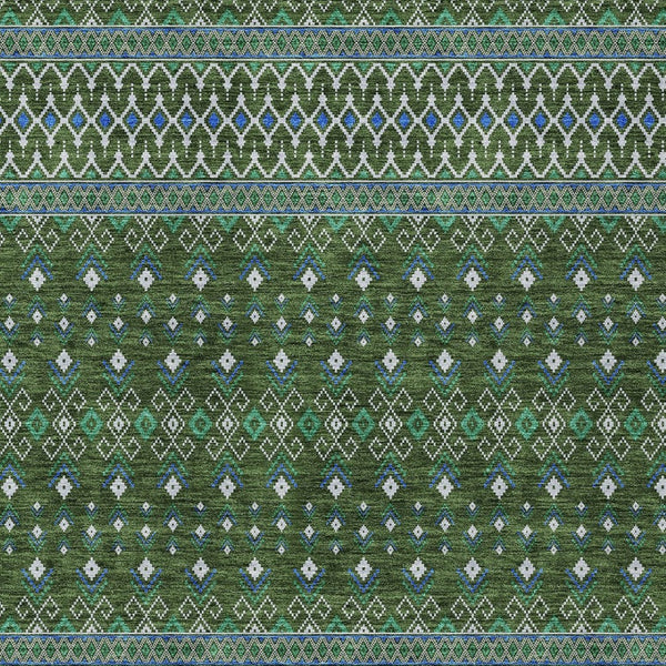 Homeroots 3' Brown Green And Olive Green Tribal Washable Area Rug For Indoor And Outdoor Spaces, Durable Design 5' X 8' Polyester 582579