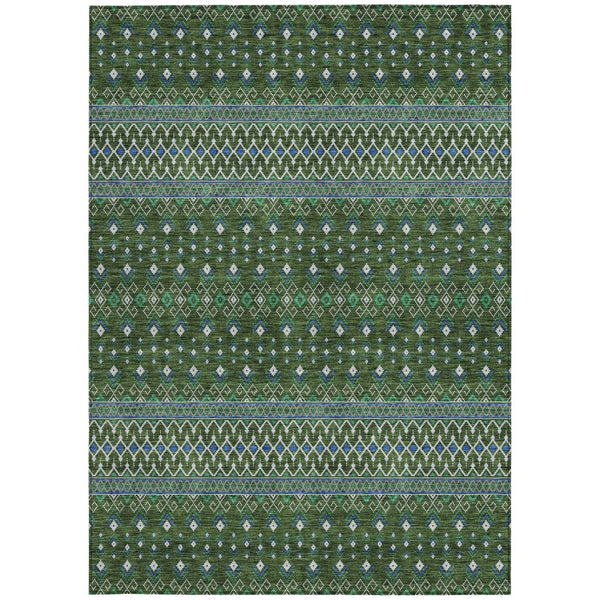 Homeroots 3' Brown Green And Olive Green Tribal Washable Area Rug For Indoor And Outdoor Spaces, Durable Design 5' X 8' Polyester 582579