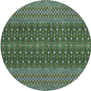 Homeroots 3' Brown Green And Olive Green Tribal Washable Area Rug For Indoor And Outdoor Spaces, Durable Design 8' Round Polyester 582580