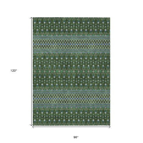 Homeroots 3' Brown Green And Olive Green Tribal Washable Area Rug For Indoor And Outdoor Spaces, Durable Design 8' X 10' Polyester 582581