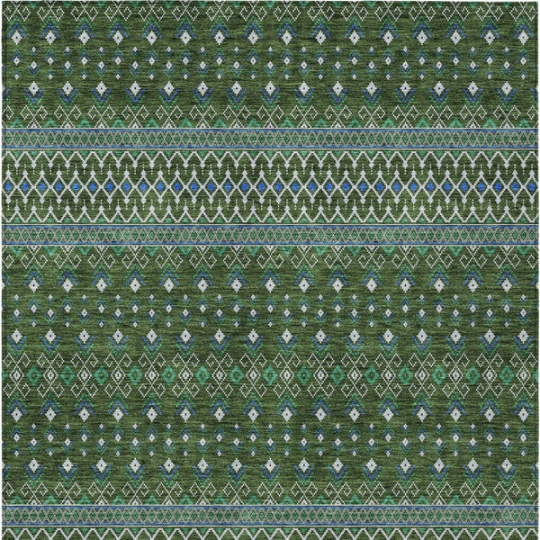 Homeroots 3' Brown Green And Olive Green Tribal Washable Area Rug For Indoor And Outdoor Spaces, Durable Design 8' X 10' Polyester 582581