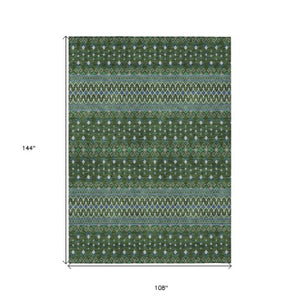 Homeroots 3' Brown Green And Olive Green Tribal Washable Area Rug For Indoor And Outdoor Spaces, Durable Design 9' X 12' Polyester 582582