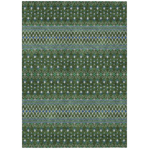 HomeRoots 9' Olive Green and Blue Tribal Area Rug – Durable, Washable Design for Indoor and Outdoor Spaces 9' X 12' 582582