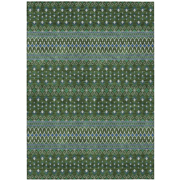 HomeRoots 9' Olive Green and Blue Tribal Area Rug – Durable, Washable Design for Indoor and Outdoor Spaces 9' X 12' 582582