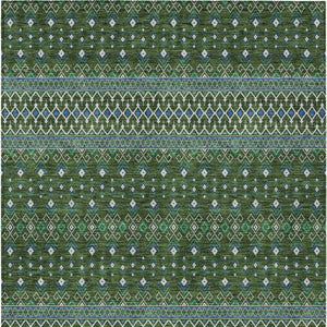 Homeroots 3' Brown Green And Olive Green Tribal Washable Area Rug For Indoor And Outdoor Spaces, Durable Design 9' X 12' Polyester 582582