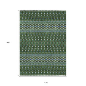 Homeroots 3' Brown Green And Olive Green Tribal Washable Area Rug For Indoor And Outdoor Spaces, Durable Design 10' X 14' Polyester 582583