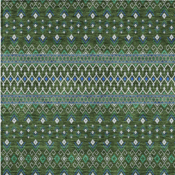Homeroots 3' Brown Green And Olive Green Tribal Washable Area Rug For Indoor And Outdoor Spaces, Durable Design 10' X 14' Polyester 582583
