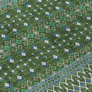 Homeroots 3' Brown Green And Olive Green Tribal Washable Area Rug For Indoor And Outdoor Spaces, Durable Design 10' X 14' Polyester 582583