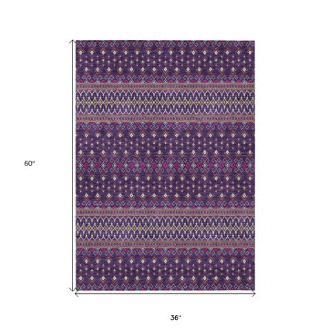 Homeroots 3' Brown Green And Olive Green Tribal Washable Area Rug For Indoor And Outdoor Spaces, Durable Design 3' X 5' Polyester 582584