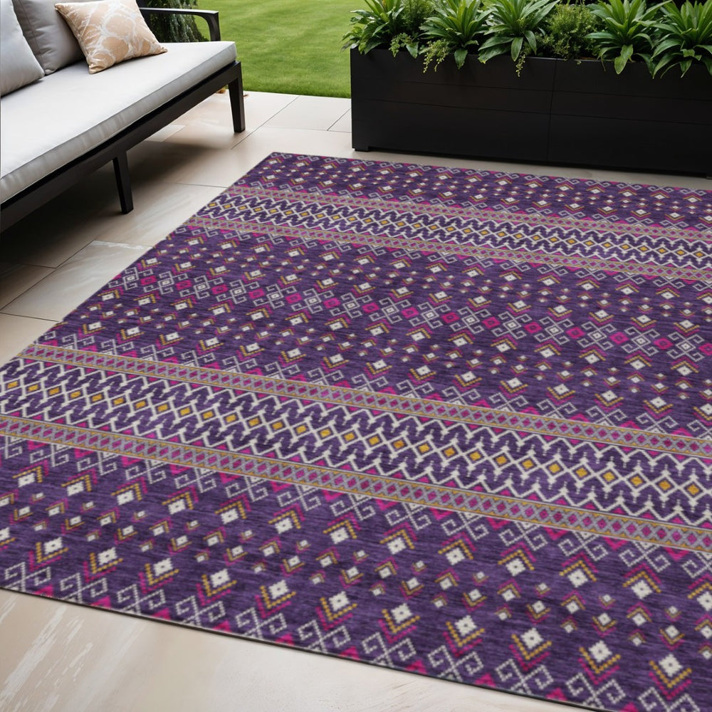 HomeRoots 5' Vibrant Tribal Washable Area Rug in Purple, Pink, and Yellow for Indoor and Outdoor Use 5' X 8' 582585