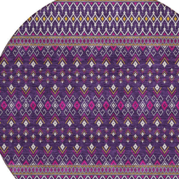 Homeroots 3' Brown Green And Olive Green Tribal Washable Area Rug For Indoor And Outdoor Spaces, Durable Design 8' Round Polyester 582586