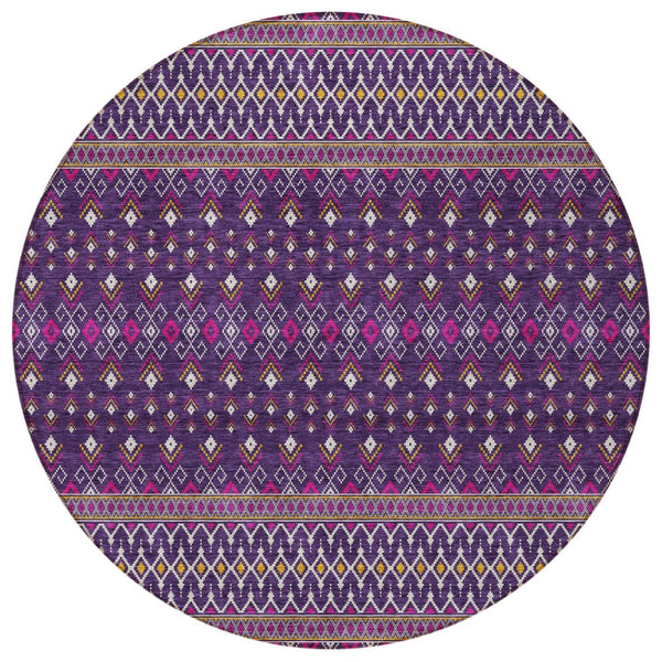 Homeroots 3' Brown Green And Olive Green Tribal Washable Area Rug For Indoor And Outdoor Spaces, Durable Design 8' Round Polyester 582586