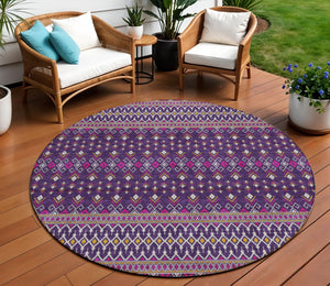Homeroots 3' Brown Green And Olive Green Tribal Washable Area Rug For Indoor And Outdoor Spaces, Durable Design 8' Round Polyester 582586