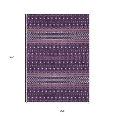 Homeroots 3' Brown Green And Olive Green Tribal Washable Area Rug For Indoor And Outdoor Spaces, Durable Design 9' X 12' Polyester 582588