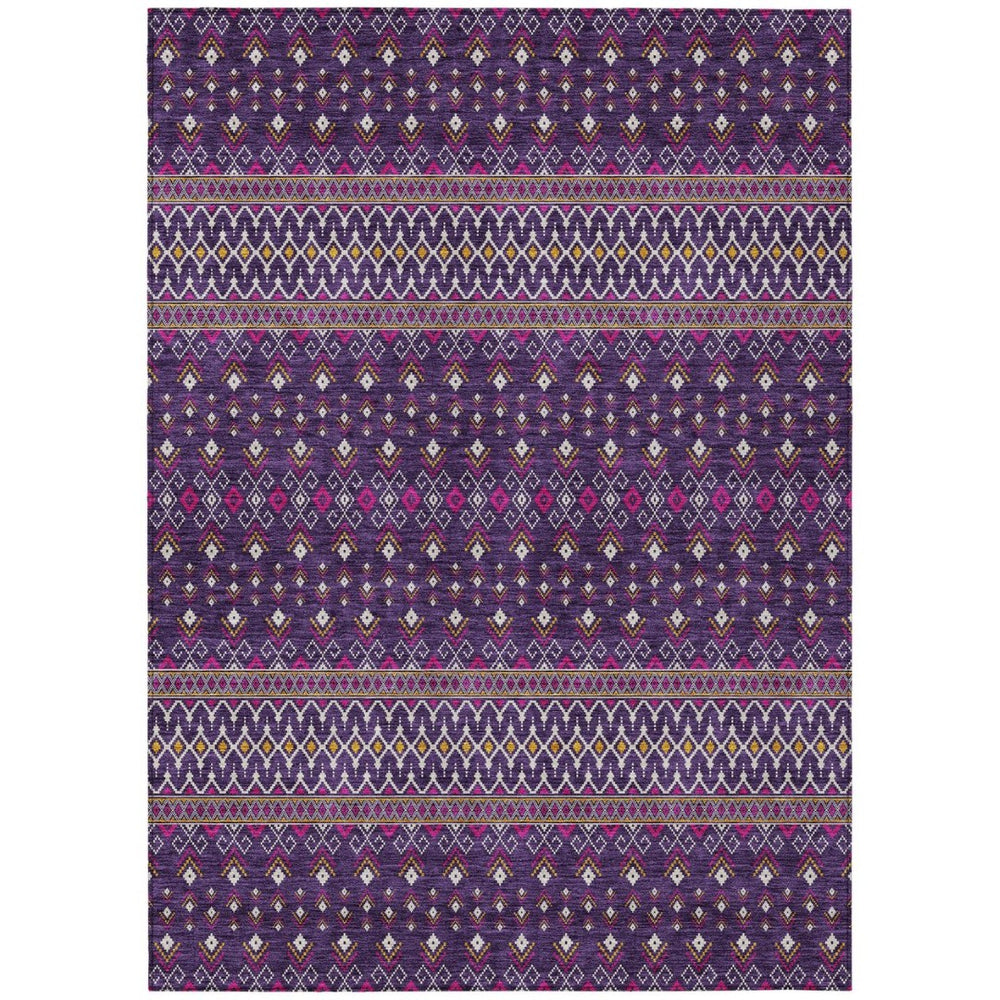 HomeRoots 9' Vibrant Tribal Area Rug in Purple, Pink & Yellow – Washable, Stain-Resistant, Indoor/Outdoor Use 9' X 12' 582588