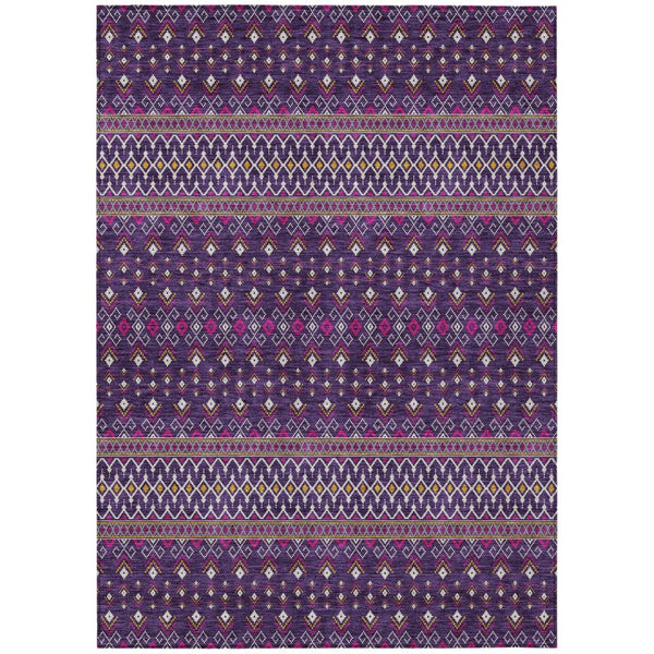 HomeRoots 9' Vibrant Tribal Area Rug in Purple, Pink & Yellow – Washable, Stain-Resistant, Indoor/Outdoor Use 9' X 12' 582588