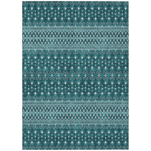 HomeRoots 5' Teal Blue Aqua and Ivory Tribal Area Rug - Stylish, Durable Indoor/Outdoor Accent for Any Space 5' X 8' 582591