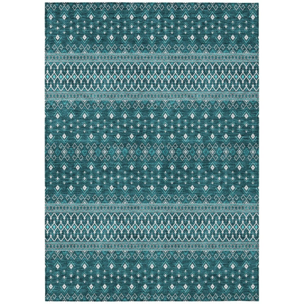 HomeRoots 5' Teal Blue Aqua and Ivory Tribal Area Rug - Stylish, Durable Indoor/Outdoor Accent for Any Space 5' X 8' 582591