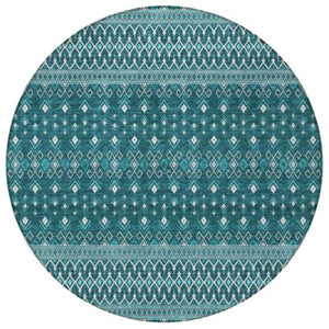 Homeroots 3' Brown Green And Olive Green Tribal Washable Area Rug For Indoor And Outdoor Spaces, Durable Design 8' Round Polyester 582592