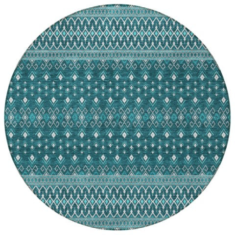 Homeroots 3' Brown Green And Olive Green Tribal Washable Area Rug For Indoor And Outdoor Spaces, Durable Design 8' Round Polyester 582592