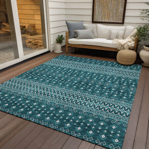 Homeroots 3' Brown Green And Olive Green Tribal Washable Area Rug For Indoor And Outdoor Spaces, Durable Design 8' X 10' Polyester 582593