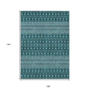 Homeroots 3' Brown Green And Olive Green Tribal Washable Area Rug For Indoor And Outdoor Spaces, Durable Design 9' X 12' Polyester 582594