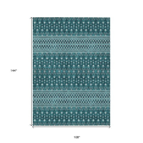 Homeroots 3' Brown Green And Olive Green Tribal Washable Area Rug For Indoor And Outdoor Spaces, Durable Design 9' X 12' Polyester 582594