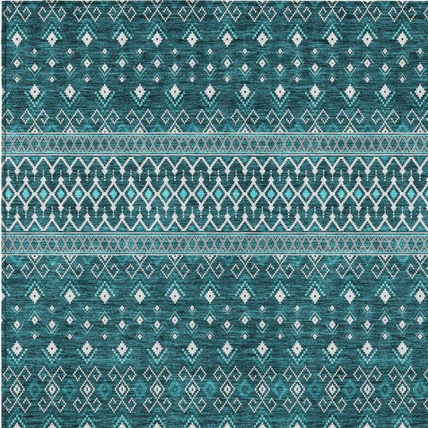 Homeroots 3' Brown Green And Olive Green Tribal Washable Area Rug For Indoor And Outdoor Spaces, Durable Design 9' X 12' Polyester 582594