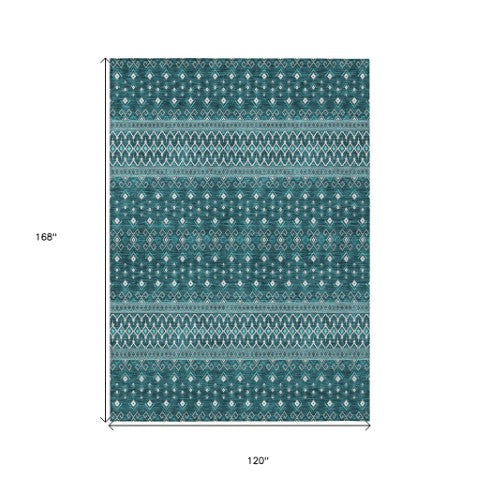 Homeroots 3' Brown Green And Olive Green Tribal Washable Area Rug For Indoor And Outdoor Spaces, Durable Design 10' X 14' Polyester 582595