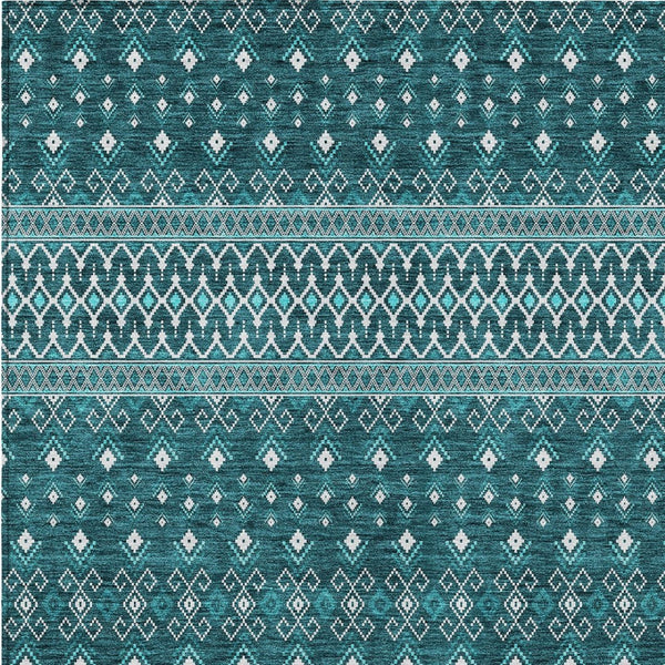 Homeroots 3' Brown Green And Olive Green Tribal Washable Area Rug For Indoor And Outdoor Spaces, Durable Design 10' X 14' Polyester 582595
