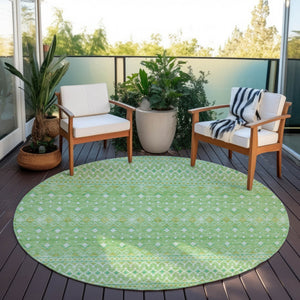 Homeroots 3' Stylish Green And Mint Tribal Washable Area Rug For Indoor And Outdoor Spaces, Durable Design 8' Round Polyester 582598