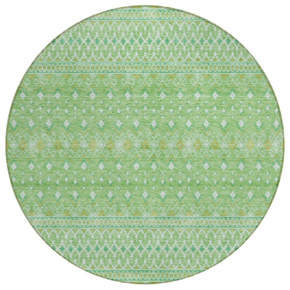 HomeRoots 5' Vibrant Green and Mint Tribal Area Rug – Durable, Washable, Stylish for Indoor and Outdoor Use 8' Round 582598