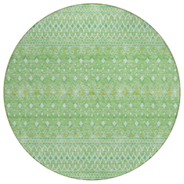 HomeRoots 5' Vibrant Green and Mint Tribal Area Rug – Durable, Washable, Stylish for Indoor and Outdoor Use 8' Round 582598