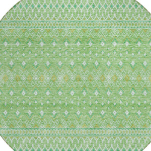 Homeroots 3' Stylish Green And Mint Tribal Washable Area Rug For Indoor And Outdoor Spaces, Durable Design 8' Round Polyester 582598