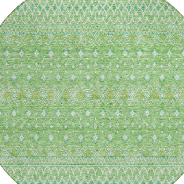 Homeroots 3' Stylish Green And Mint Tribal Washable Area Rug For Indoor And Outdoor Spaces, Durable Design 8' Round Polyester 582598