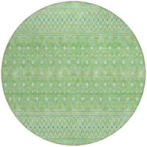 Homeroots 3' Stylish Green And Mint Tribal Washable Area Rug For Indoor And Outdoor Spaces, Durable Design 8' Round Polyester 582598