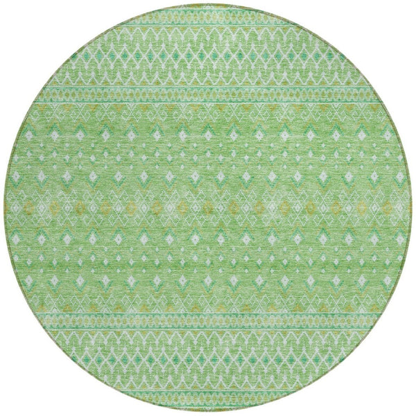 Homeroots 3' Stylish Green And Mint Tribal Washable Area Rug For Indoor And Outdoor Spaces, Durable Design 8' Round Polyester 582598