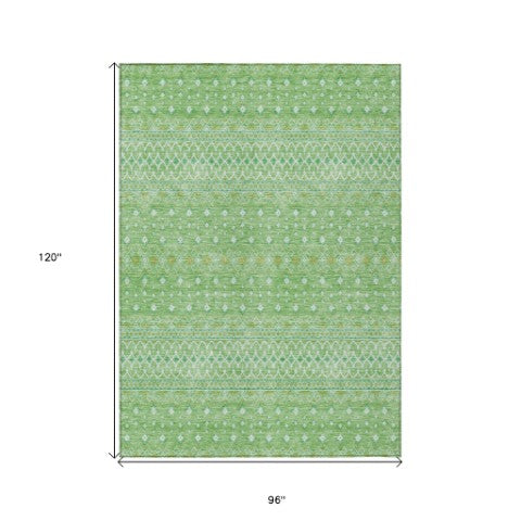 Homeroots 3' Stylish Green And Mint Tribal Washable Area Rug For Indoor And Outdoor Spaces, Durable Design 8' X 10' Polyester 582599