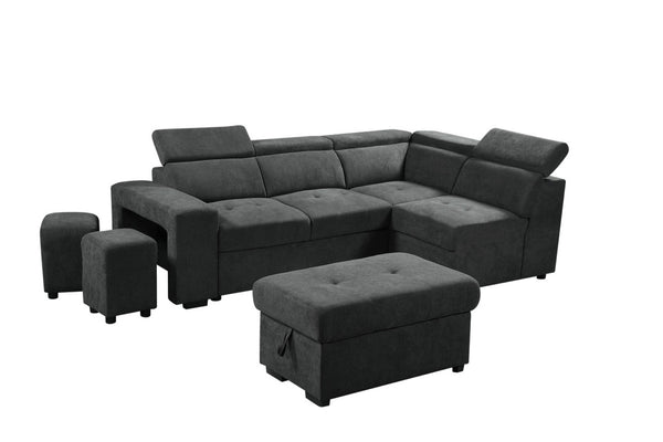 English Elm Remy Woven Fabric Sleeper Sectional with Storage Ottoman and Tucked Away Stools B2749S00184