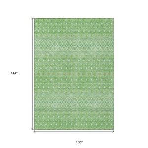 Homeroots 3' Stylish Green And Mint Tribal Washable Area Rug For Indoor And Outdoor Spaces, Durable Design 9' X 12' Polyester 582600