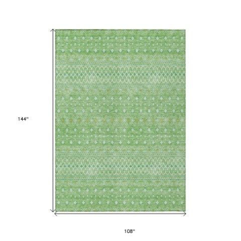Homeroots 3' Stylish Green And Mint Tribal Washable Area Rug For Indoor And Outdoor Spaces, Durable Design 9' X 12' Polyester 582600
