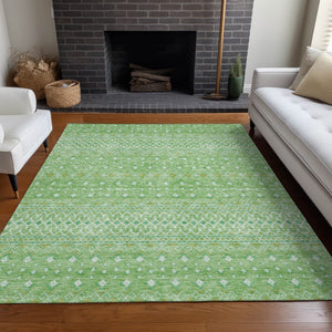 Homeroots 3' Stylish Green And Mint Tribal Washable Area Rug For Indoor And Outdoor Spaces, Durable Design 9' X 12' Polyester 582600