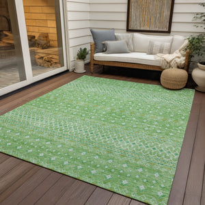 Homeroots 3' Stylish Green And Mint Tribal Washable Area Rug For Indoor And Outdoor Spaces, Durable Design 10' X 14' Polyester 582601