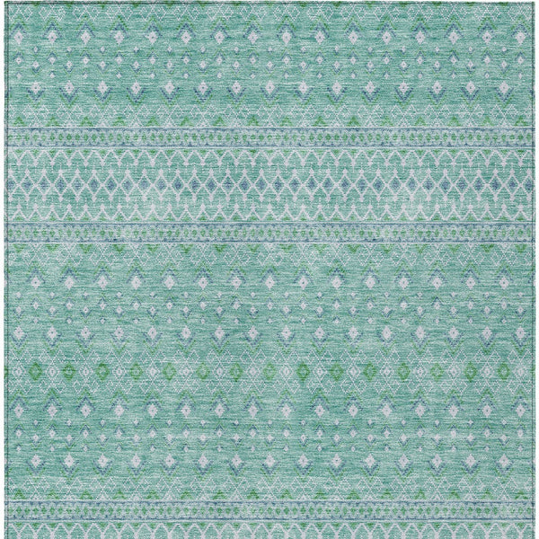 Homeroots 3' Stylish Green And Mint Tribal Washable Area Rug For Indoor And Outdoor Spaces, Durable Design 3' X 5' Polyester 582602