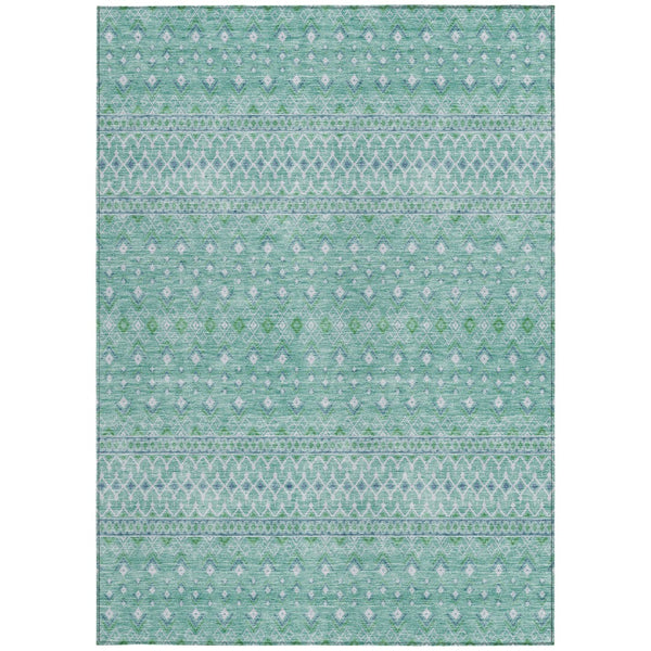 Homeroots 3' Stylish Green And Mint Tribal Washable Area Rug For Indoor And Outdoor Spaces, Durable Design 3' X 5' Polyester 582602